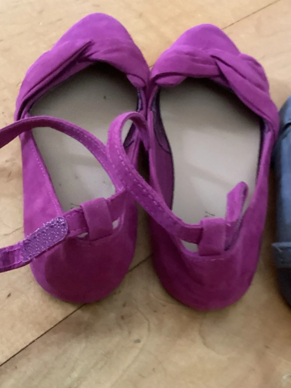 Kids Knot-Detail Ankle Strap Flats in Purple and grey